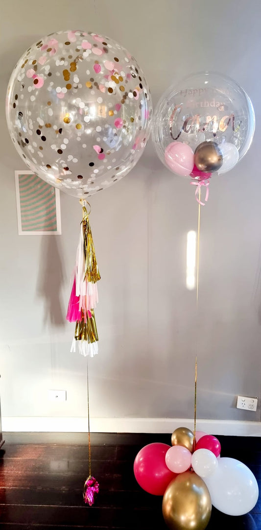 Rose Pink and White Confetti Bubble Balloon Bouquet Delivered Melbourne