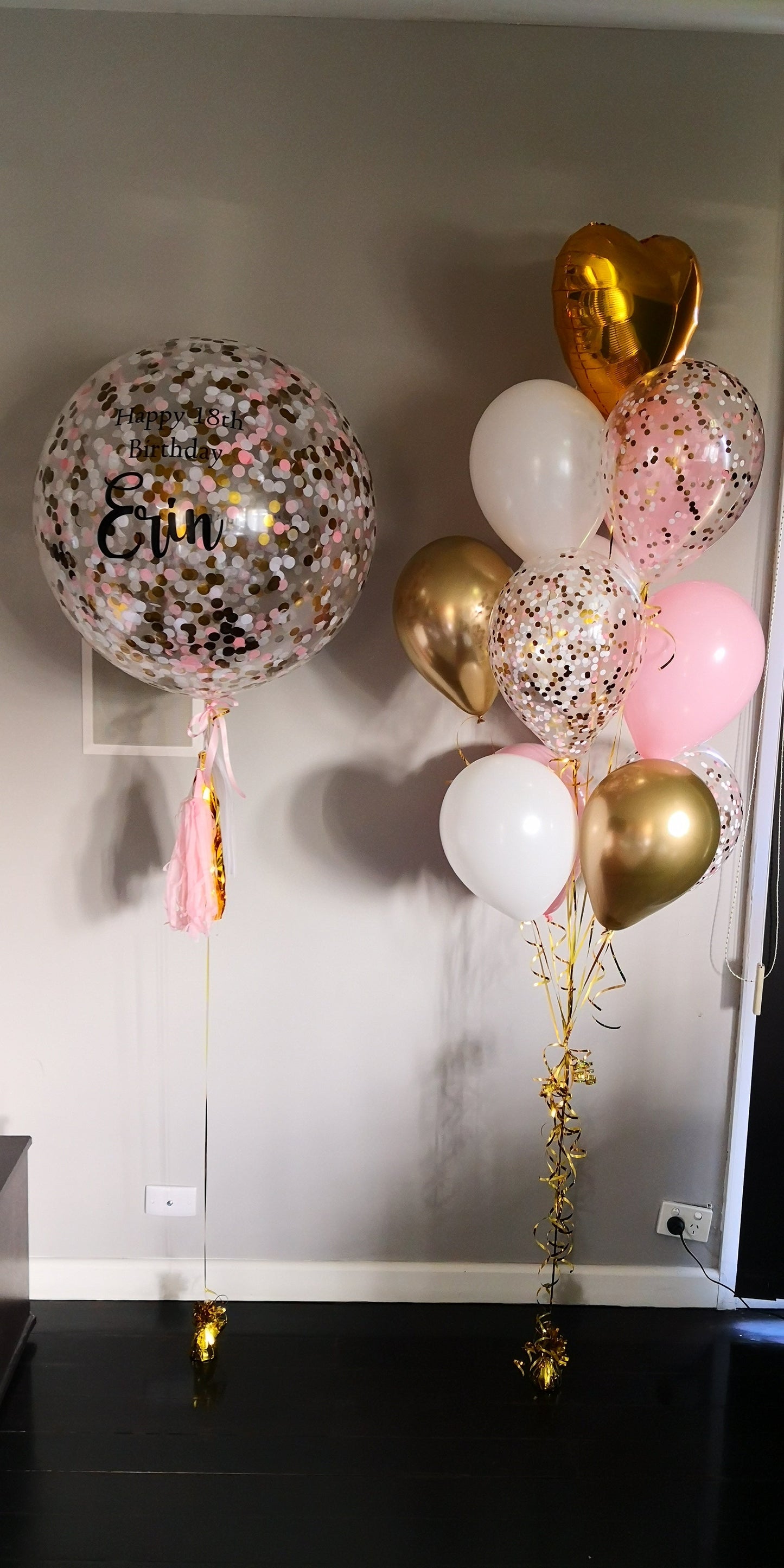 White Pink Gold Jumbo Balloon Bouquet Delivered Melbourne 7 days