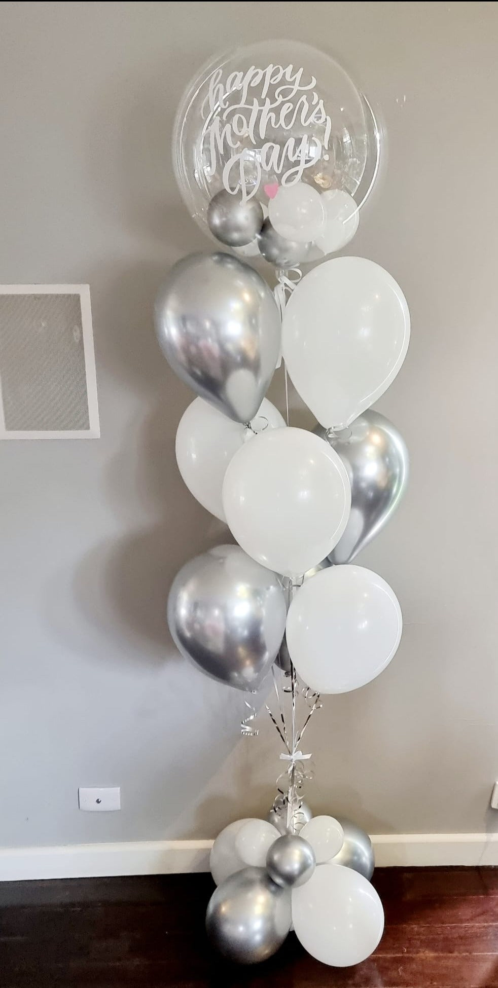 White Silver Personalised Bubble Balloon Bouquet